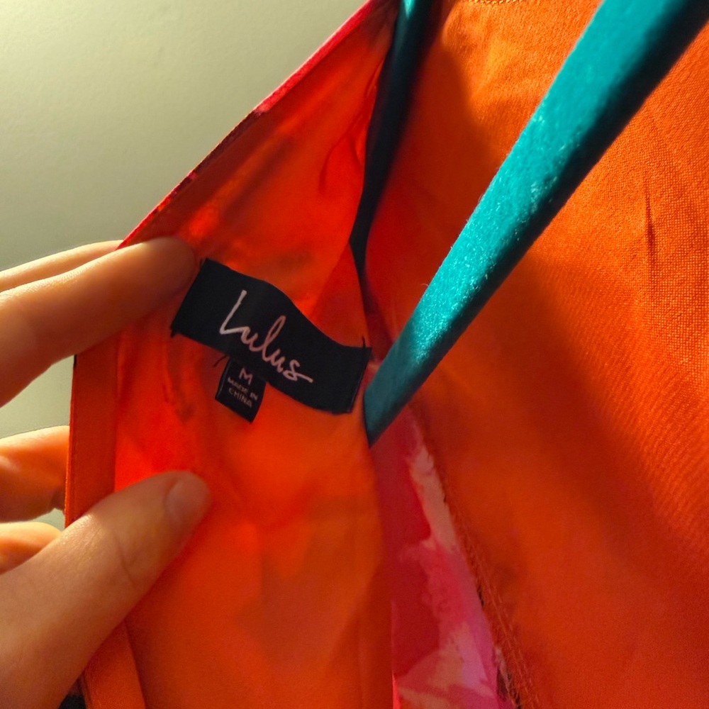 Lulu's Orange Floral Long Sleeve Romper with Pink & Green Print - Picture 5 of 6